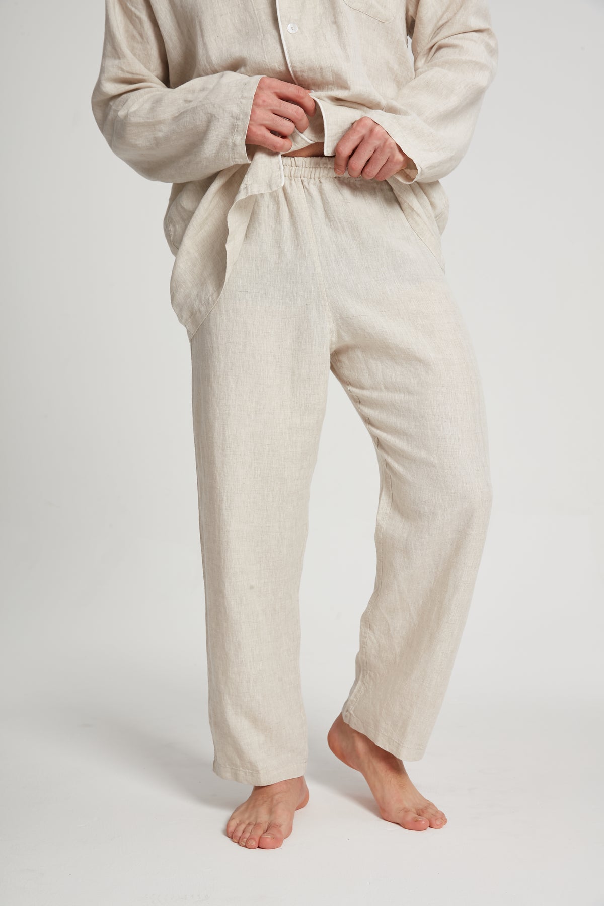 Men's Long-Sleeve Hemp Sleepwear — elastic waistband at waist