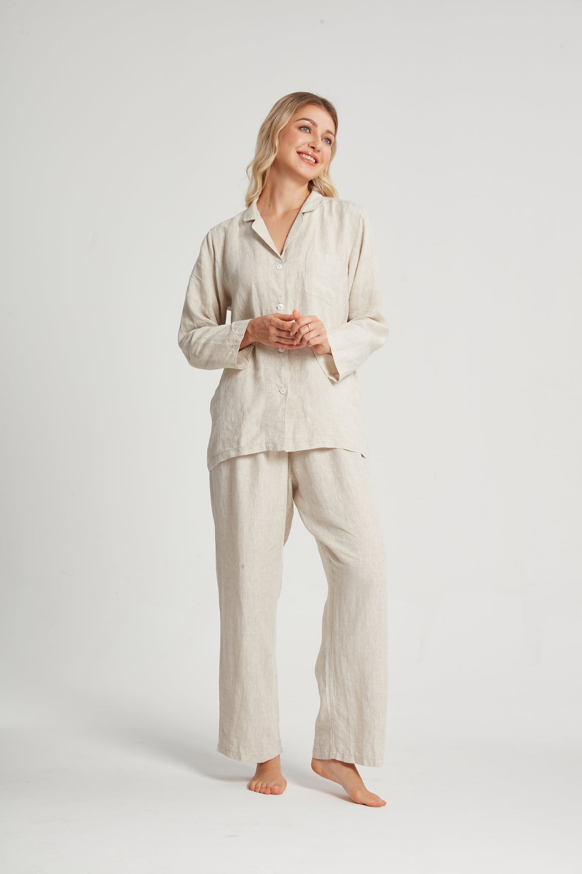 Women's Long-Sleeve Hemp Sleepwear — relaxed waist and trouser fit