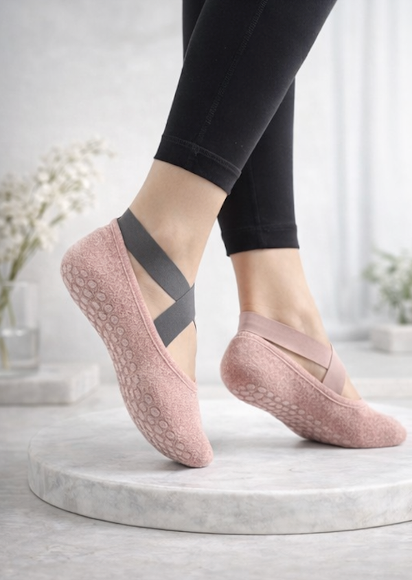 4-Pack Pilates Grip Socks for Women — crossed elastic straps over arch