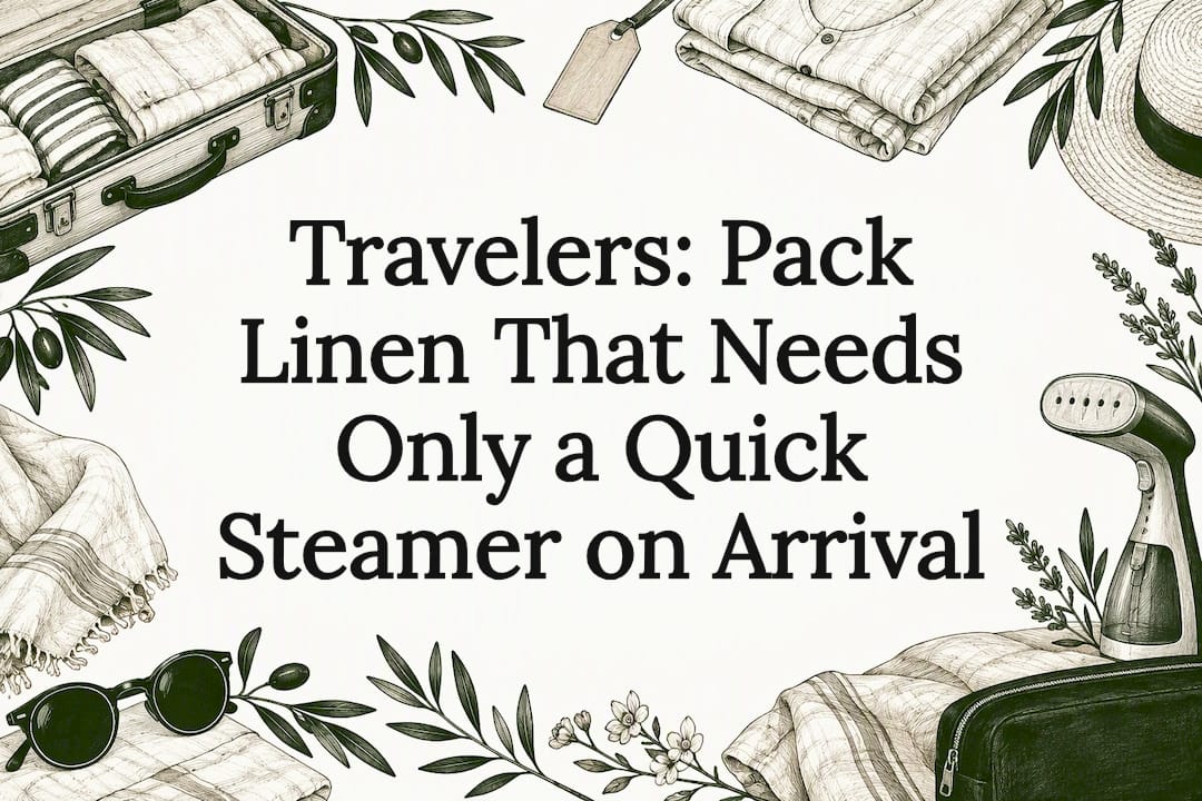 Linen travel packing title card illustration