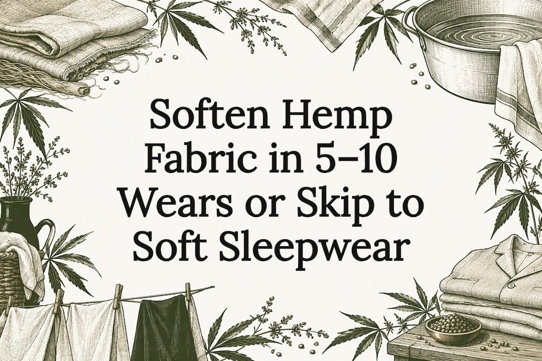 Hemp textile sketches frame the title