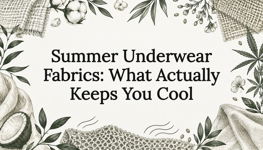 Sketched fabric swatches frame title area
