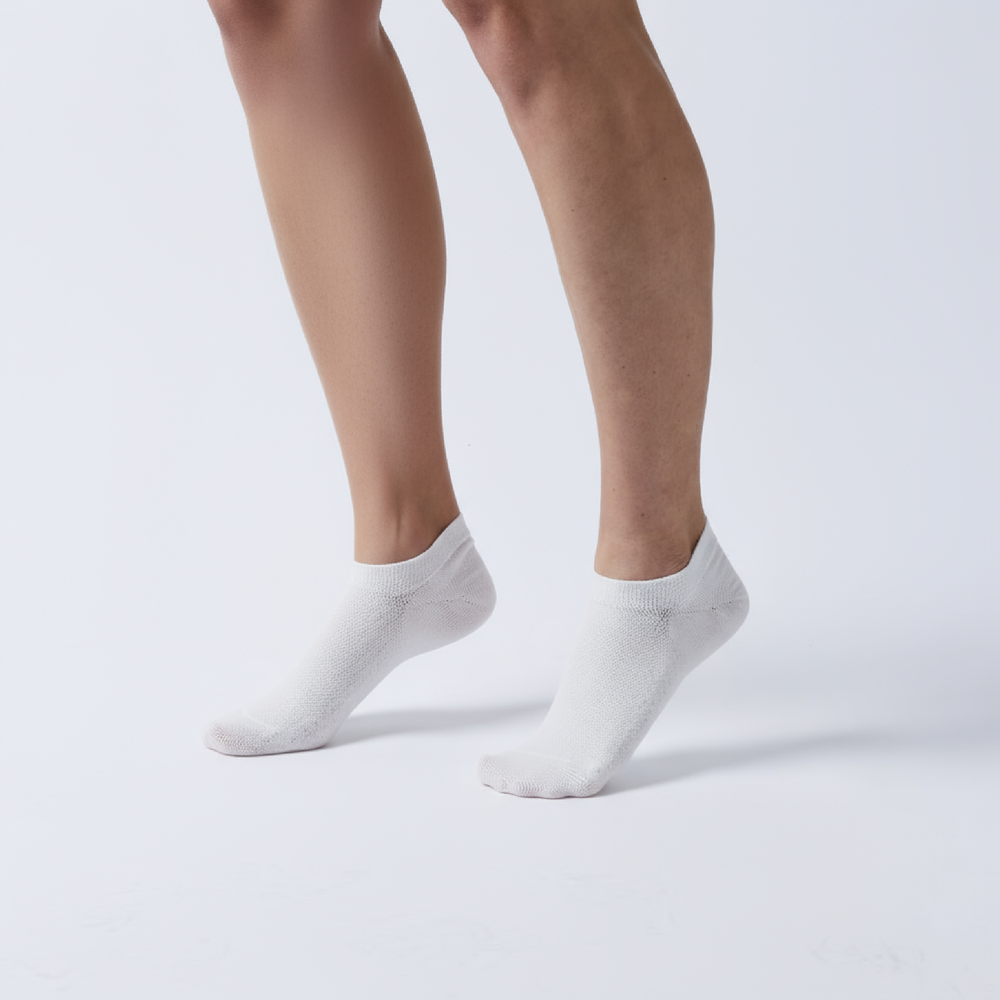 Soft women’s antibacterial ankle socks with massage sole design, breathable fabric, comfortable fit, and odor-resistant material—perfect for daily wear and foot care.