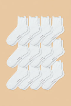 12-pack of white roll top socks arranged in a grid