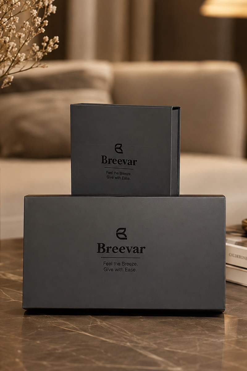 Breevar Signature Gift Boxes in two sizes on a table