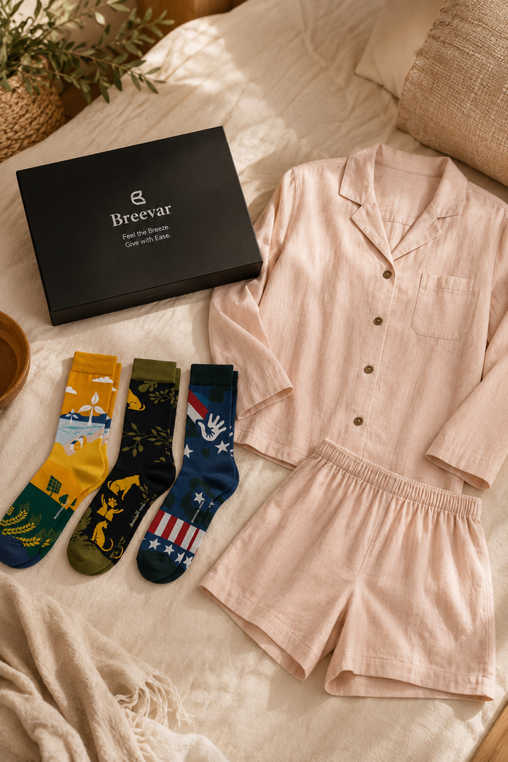Women's Linen Everyday Luxury Gift Box with Linen Sleepwear & Subscription Socks