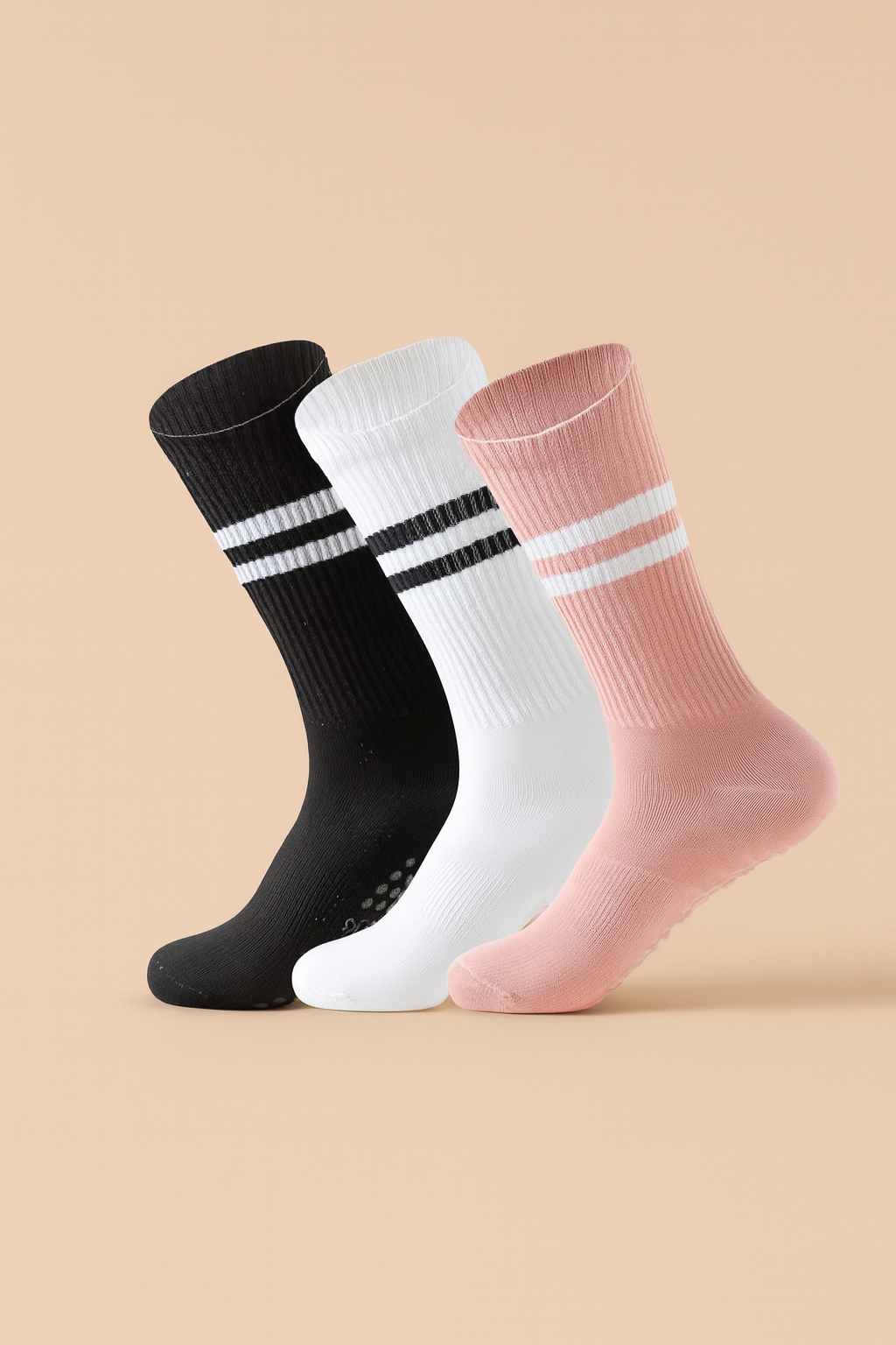 Breevar 3-Pack Women’s Grip Pilates Socks – Non-Slip Crew for Yoga, Barre, Dance & Workouts