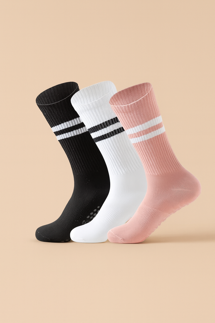 Breevar 3-Pack Women’s Grip Pilates Socks – Non-Slip Crew for Yoga, Barre, Dance & Workouts