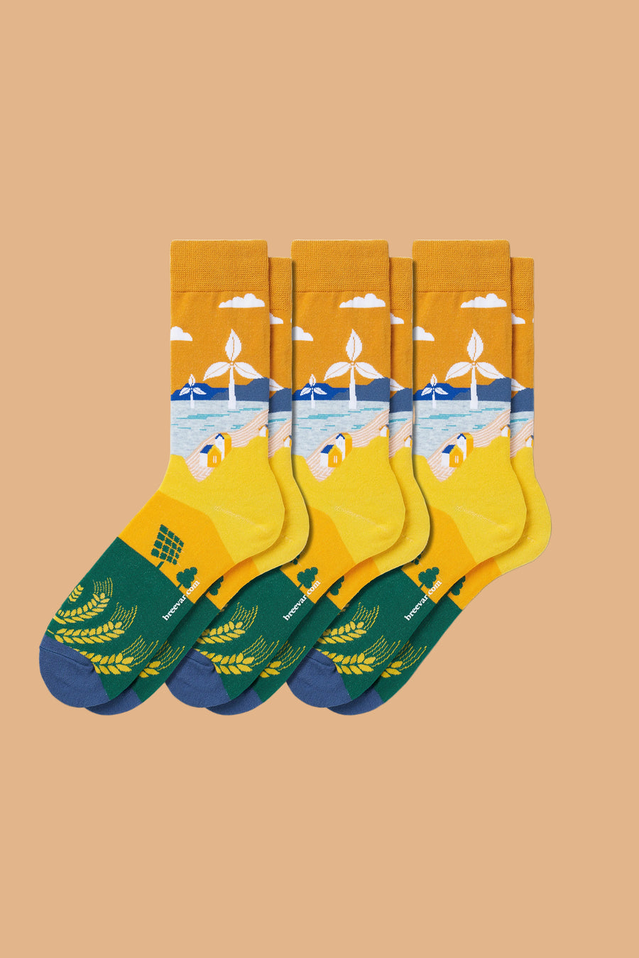3-Pack collectible art crew socks with eco-friendly designs