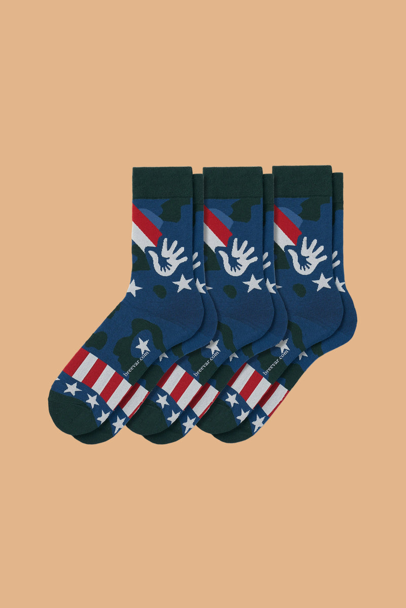 3-pack collectible art crew socks with military design