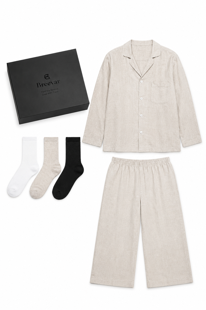 Women's Hemp Lounge Essentials Gift Box with Long-Sleeve Sleepwear & Socks