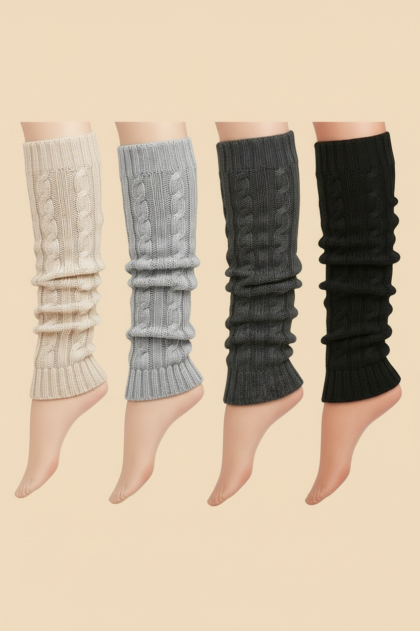 4-Pack Women’s Knit Winter Leg Warmers Slouch Knee-High — cable-knit texture