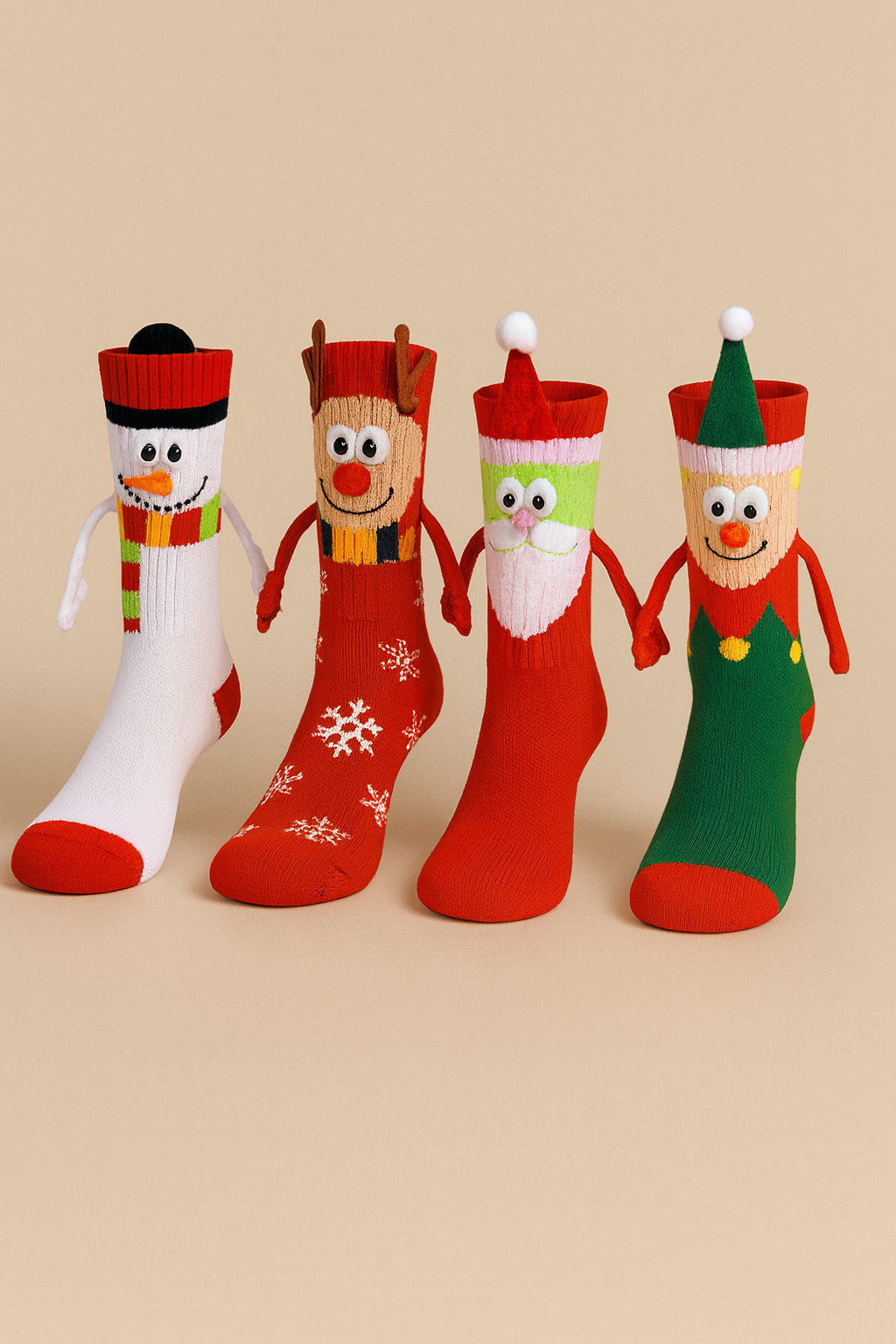 Breevar 4-Pair Funny Magnetic Hand-Holding Christmas Socks