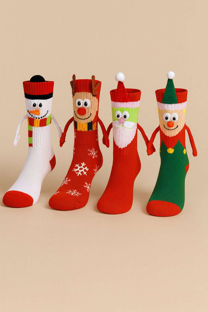 Breevar 4-Pair Funny Magnetic Hand-Holding Christmas Socks