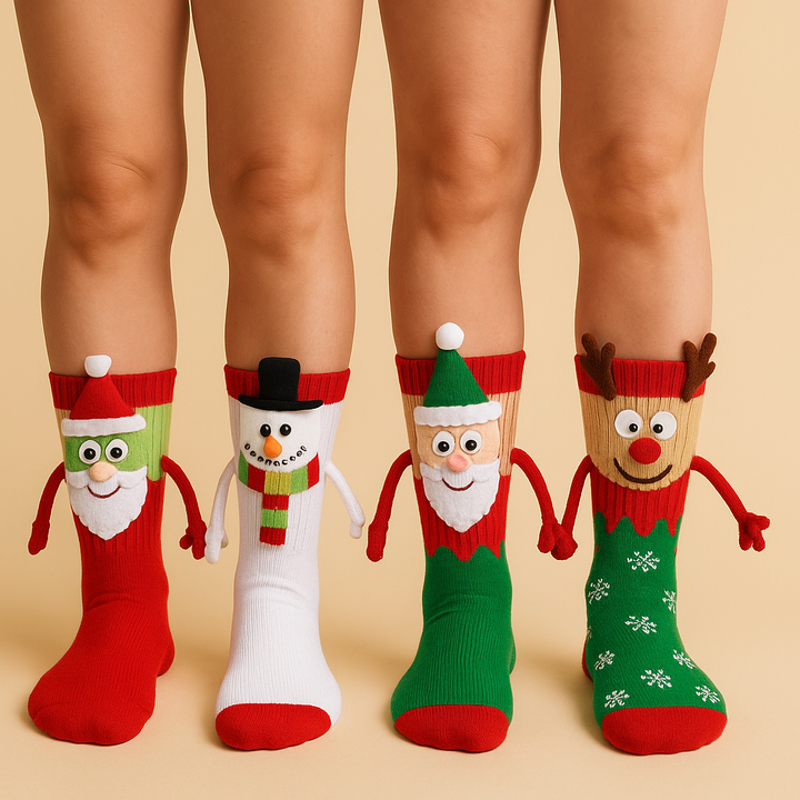 4-Pair Funny Magnetic Hand-Holding Christmas Socks