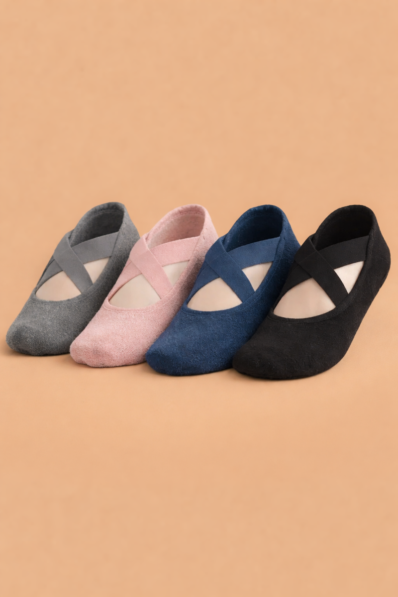 4-pack of ballet-inspired grip socks in gray, pink, navy, and black