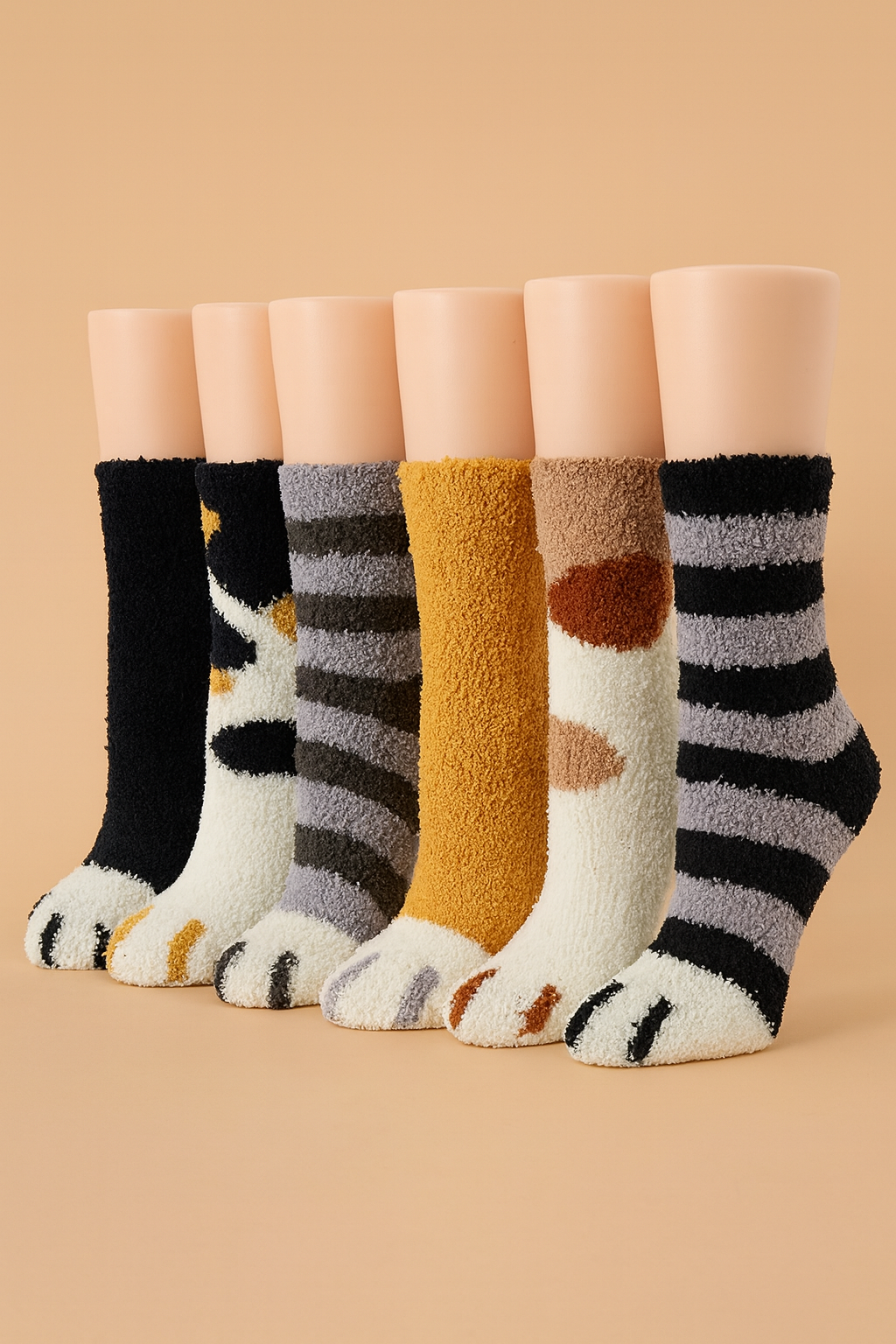 6-Pack Women’s Fuzzy Cozy Animal Slipper Socks