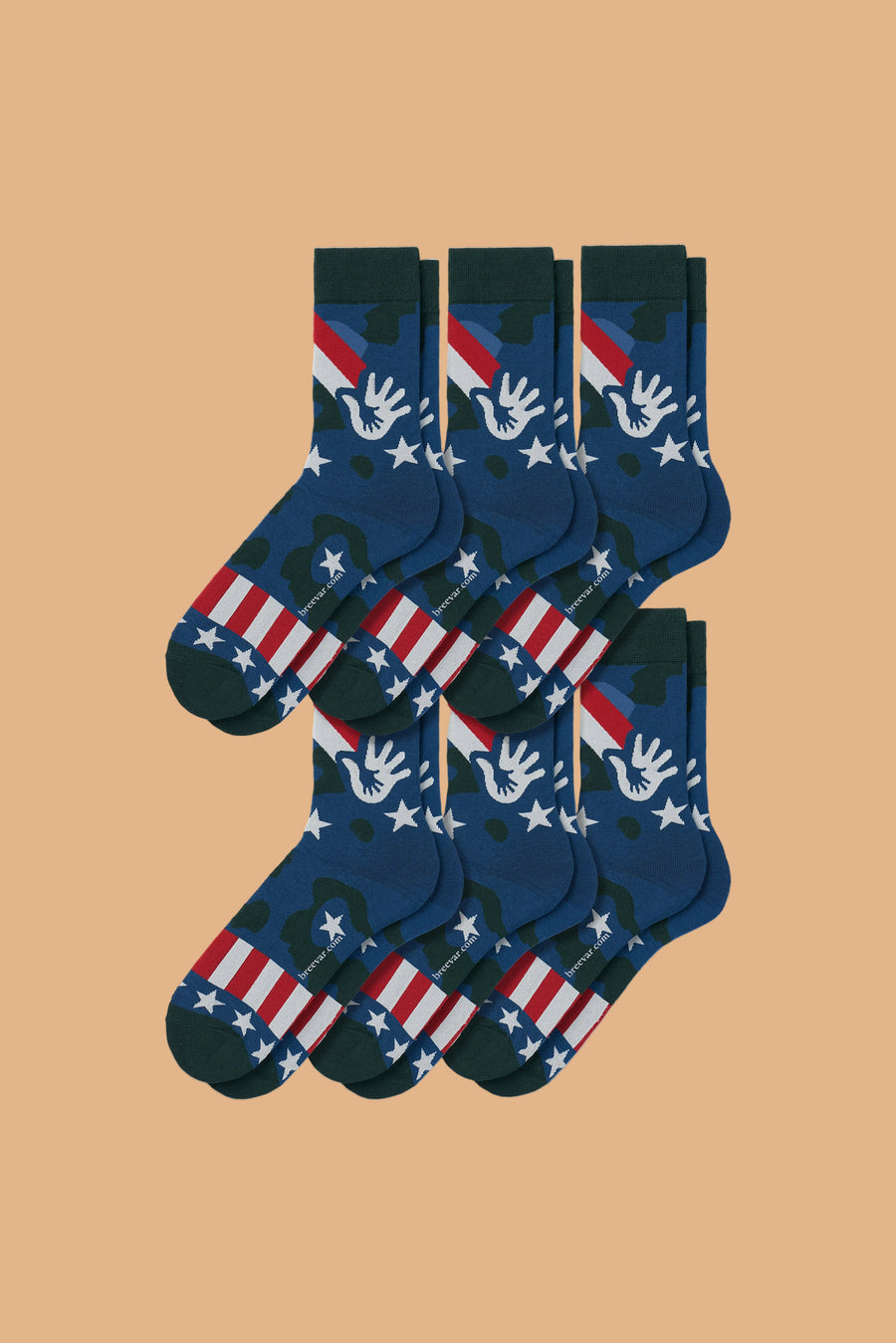 6 pairs of art-inspired crew socks honoring veterans