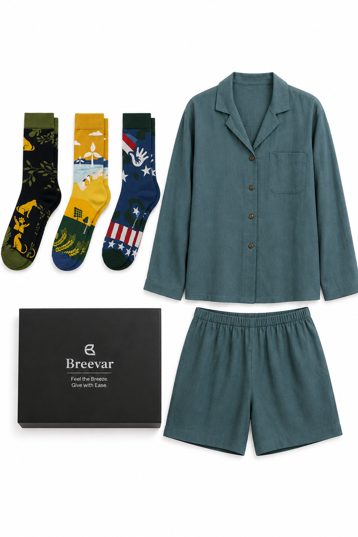Women's Linen Everyday Luxury Gift Box with Linen Sleepwear & Subscription Socks