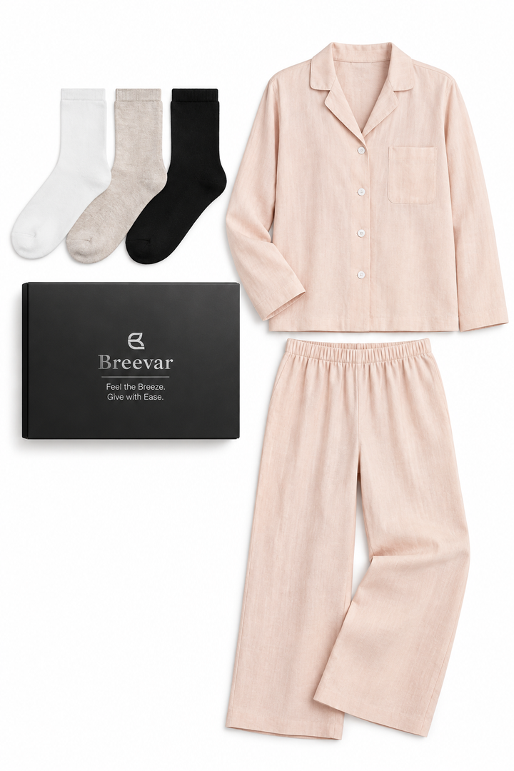 Women's Hemp Lounge Essentials Gift Box with Long-Sleeve Sleepwear & Socks