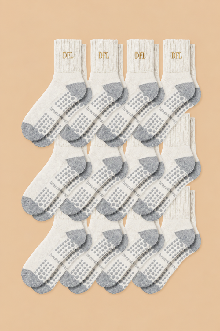 12-Pack Women's Work From Home Socks with Relaxed Cuff and Non-Slip Grip