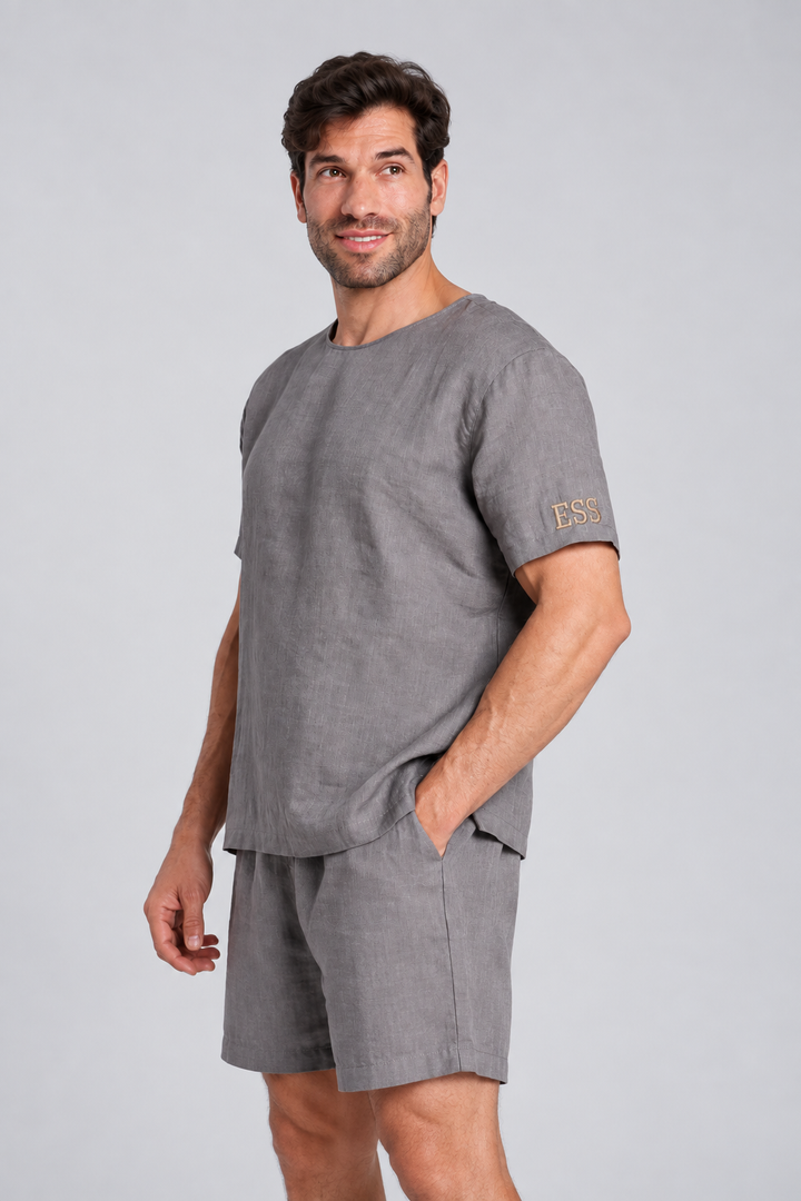 Men's Short-Sleeve Linen Sleepwear