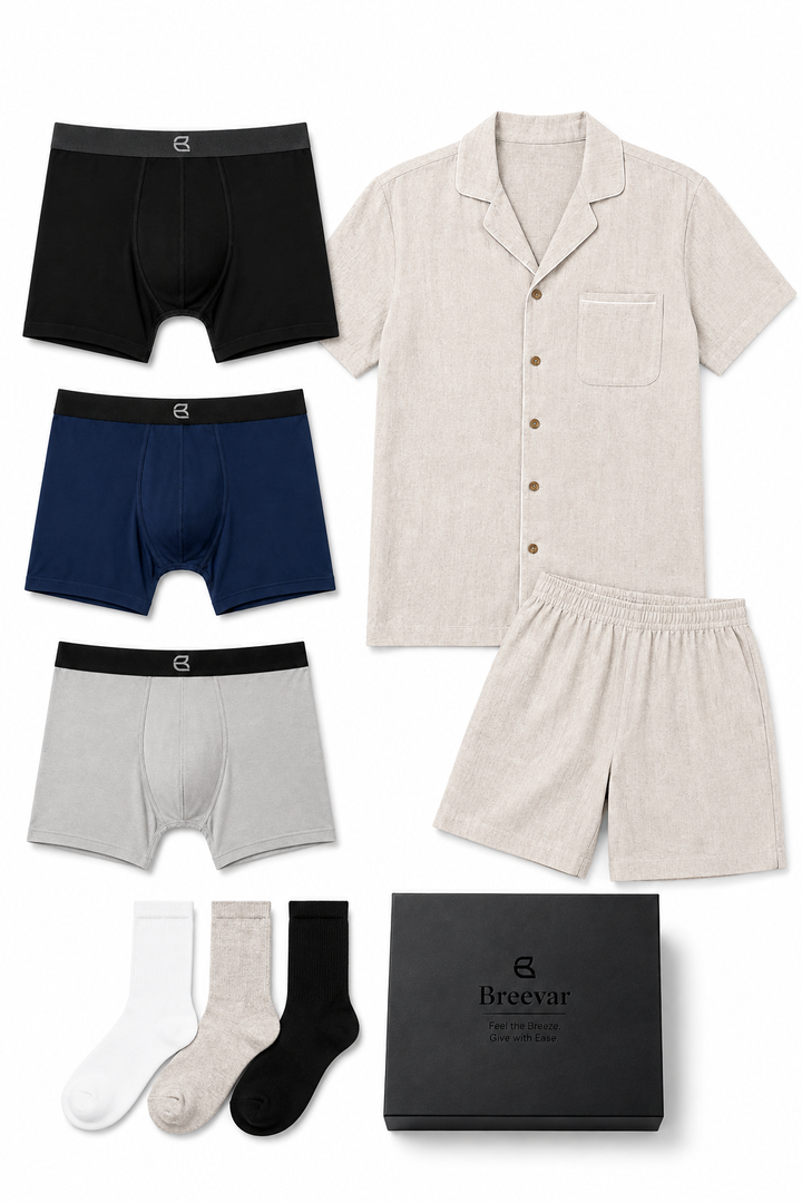 Men's Natural Comfort Complete Gift Set with Short-Sleeve Sleepwear, Boxer Brief and Socks