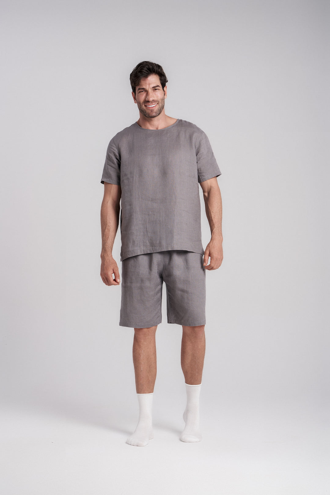 Men's Short-Sleeve Linen Sleepwear Natural Linen Color