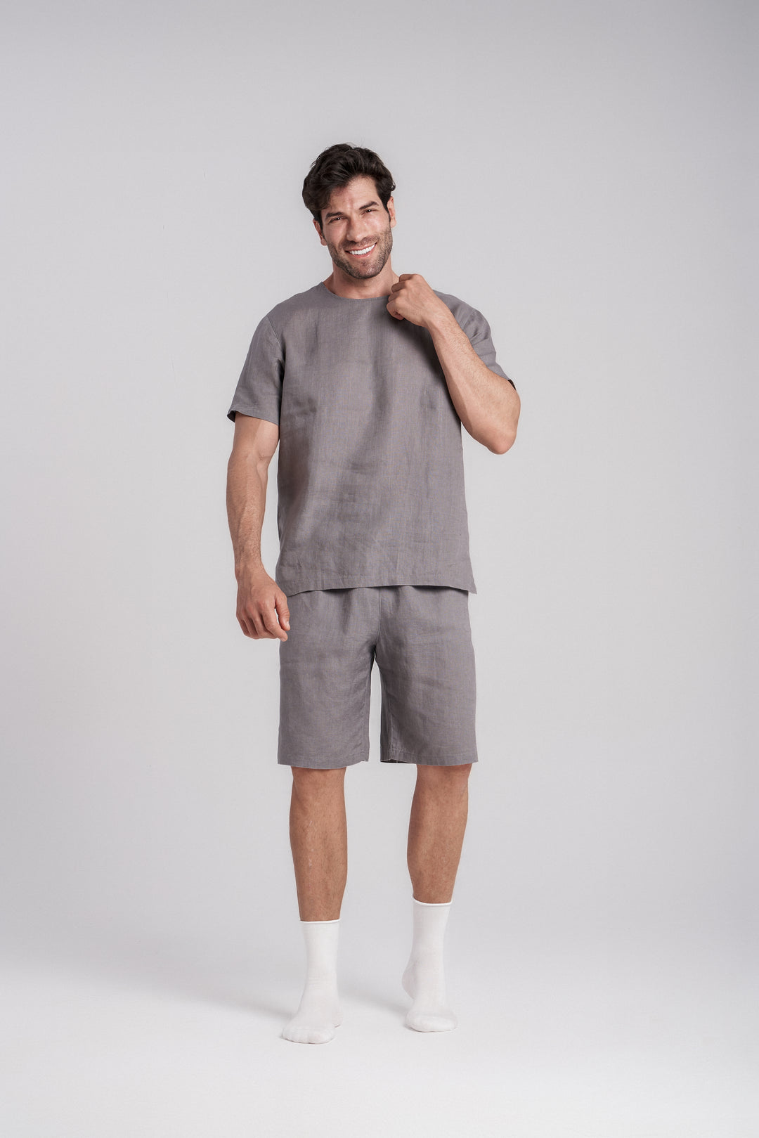 Men's Short-Sleeve Linen Sleepwear Natural Linen Color