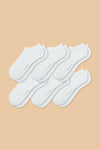 6-pack of white ankle socks arranged together