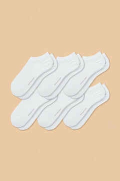 6-pack of white ankle socks arranged together