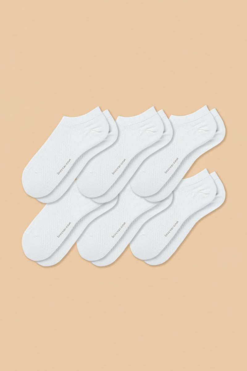 6-pack of white ankle socks arranged together