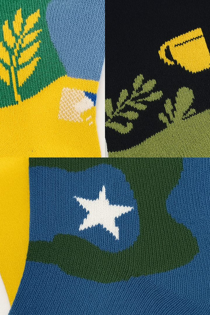 Breevar Art Inspired Crew Socks for Subscription: Collage of various socks with different patterns and colors.