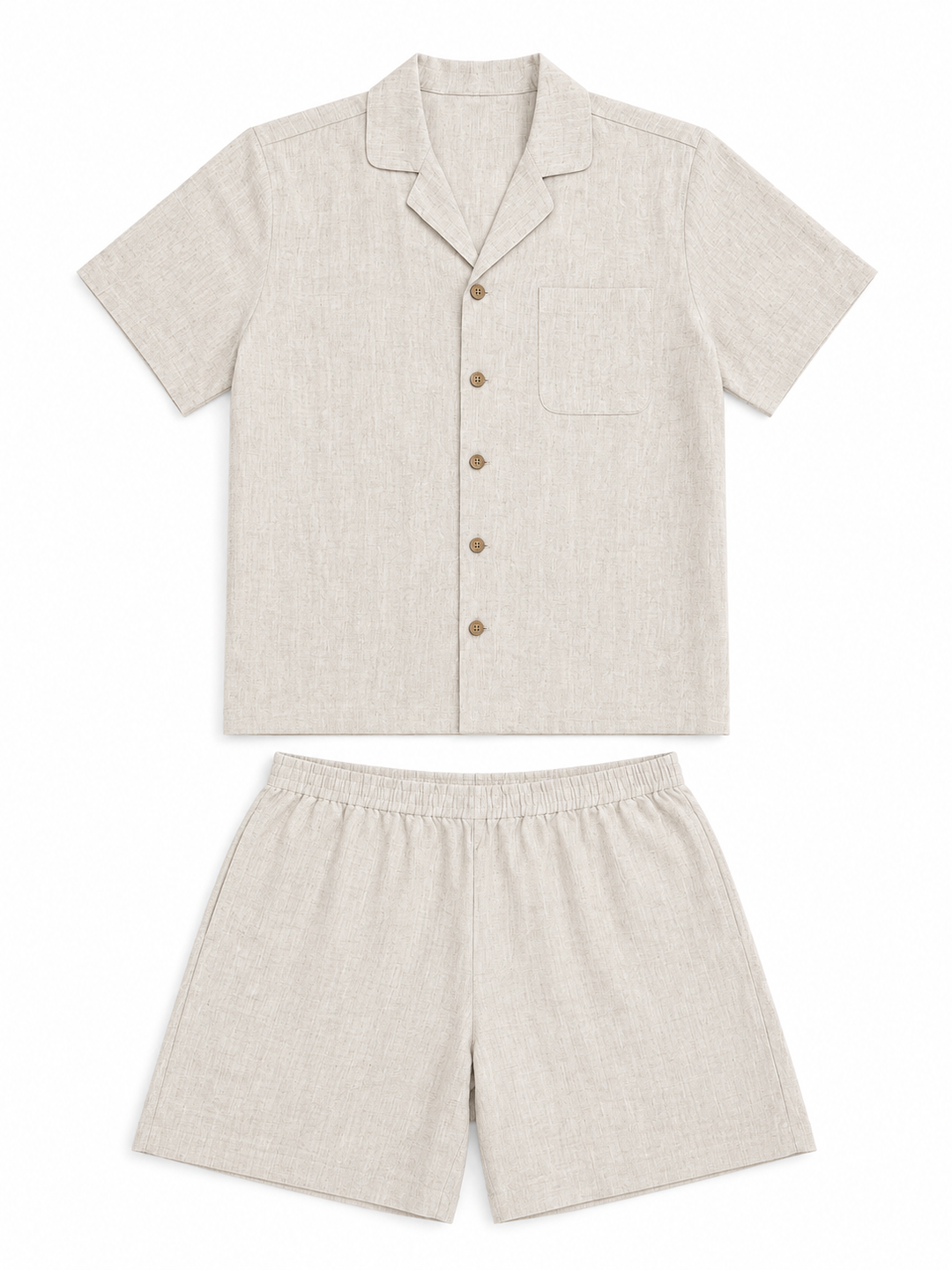Men's Short-Sleeve Hemp Sleepwear Set - flat lay product shot in natural oat color
