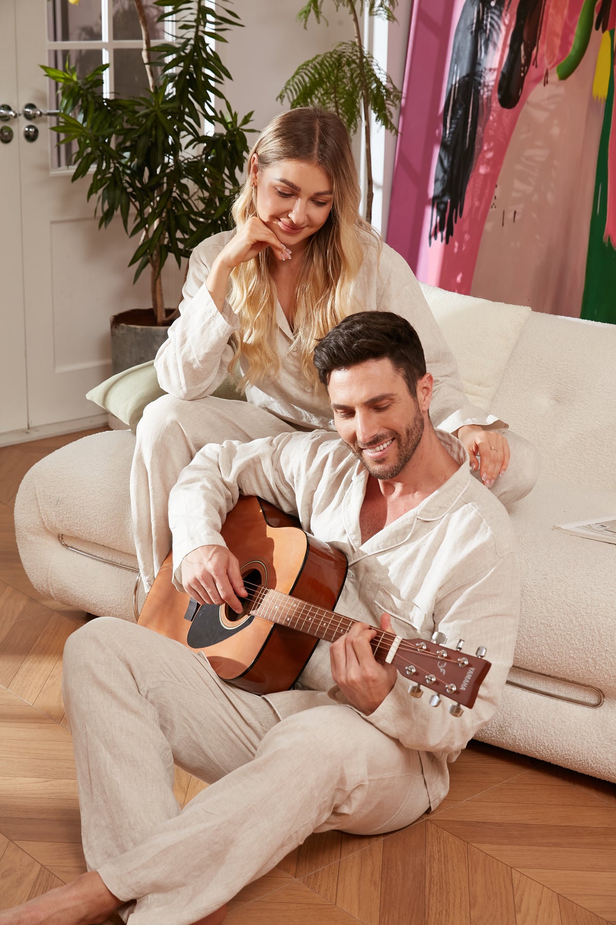 Hemp Lovers’ Sleepwear Set for 2 — two coordinated sleepwear sets worn together