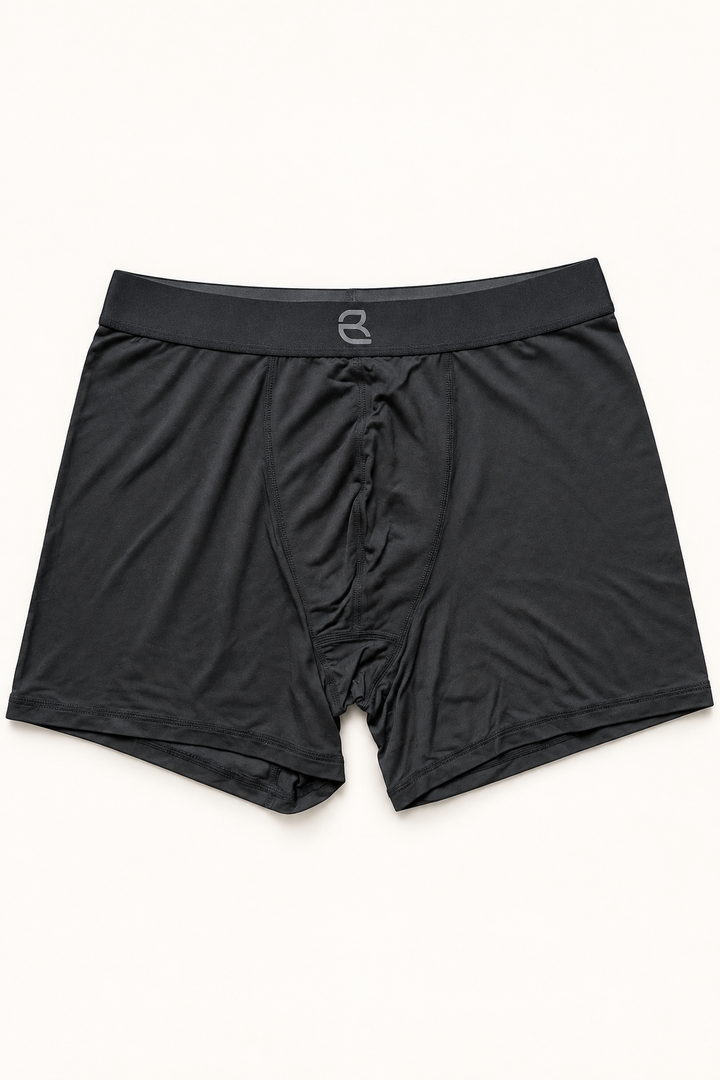 Front view of Breevar men's modal boxer briefs in Black