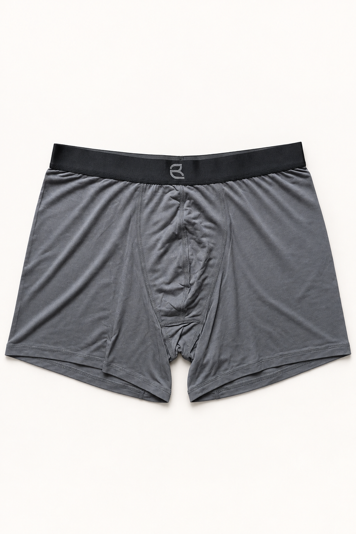 Front view of Breevar men's modal boxer briefs in Dark Gray