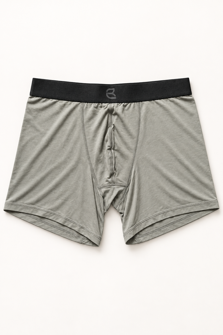 Front view of Breevar men's modal boxer briefs in Light Gray