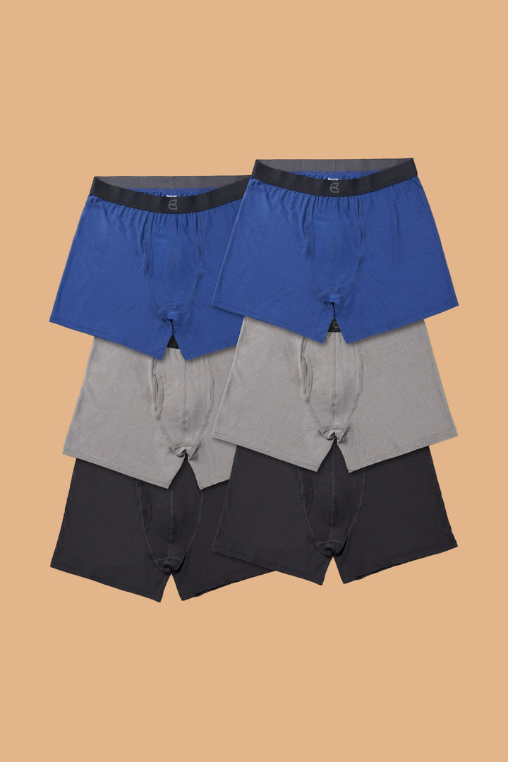 Breevar men’s mesh modal all day 2nd skin boxer briefs 6-pack with 2 black and 2 gray and 2 blue underwear