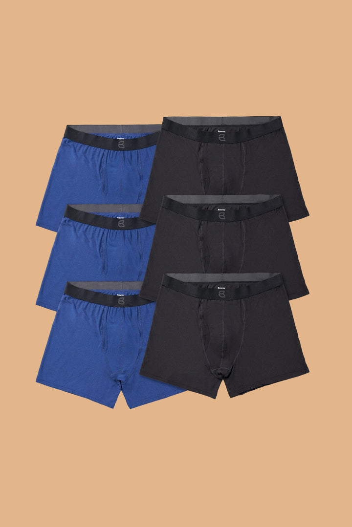 Breevar men’s mesh modal all day 2nd skin boxer briefs 6-pack with three black and three blue underwear