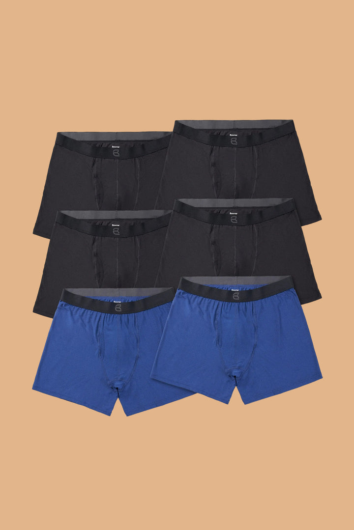 Breevar men’s mesh modal boxer briefs 6-pack with 4 black and 2 blue all-day comfort underwear