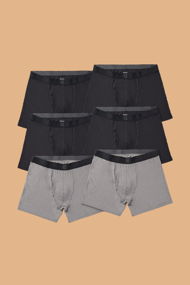 Breevar men’s mesh modal boxer briefs 6-pack with 4 black and 2 gray all-day comfort underwear
