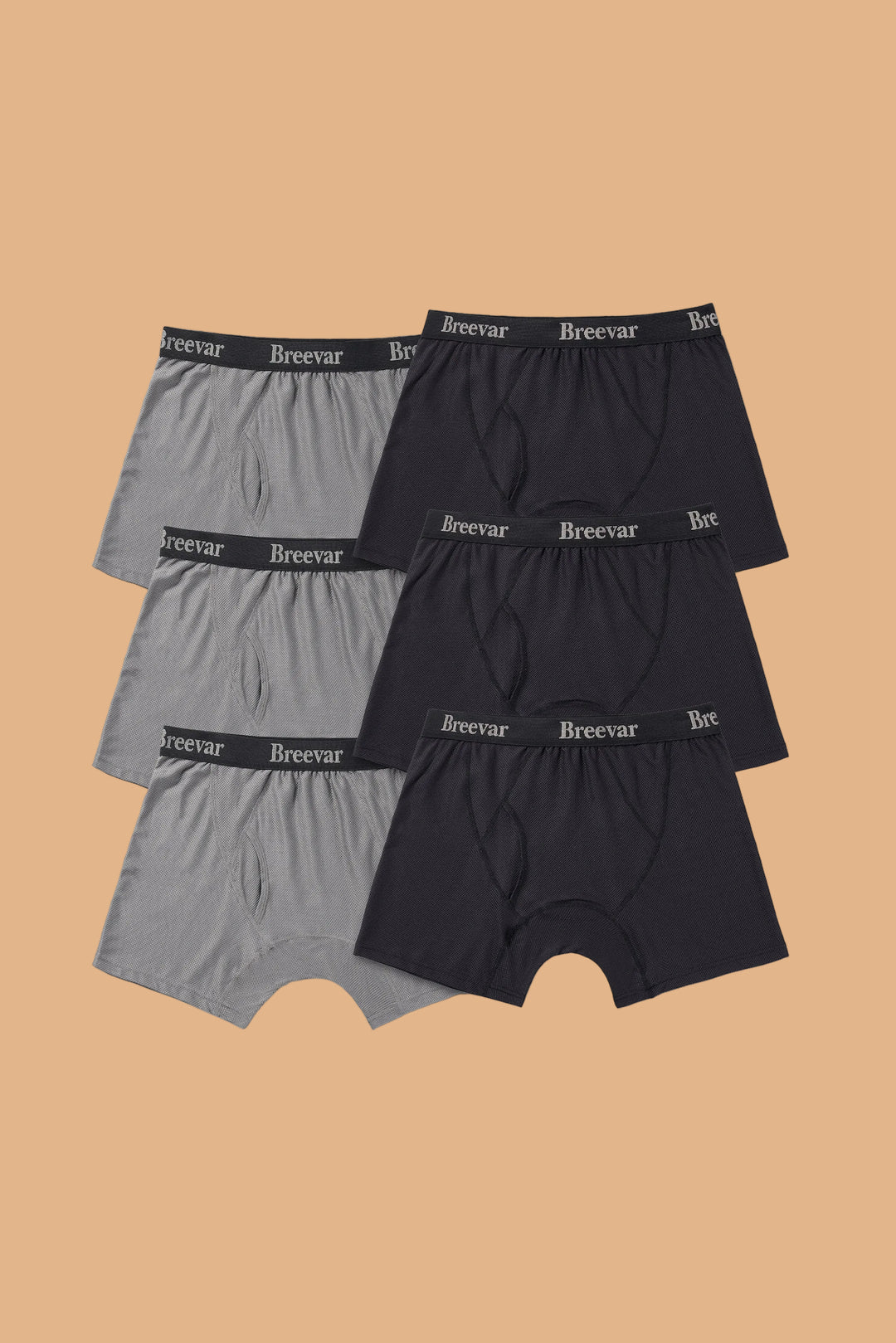 Breevar men’s mesh performance boxer briefs 6-pack with three black and three gray quick-dry underwear