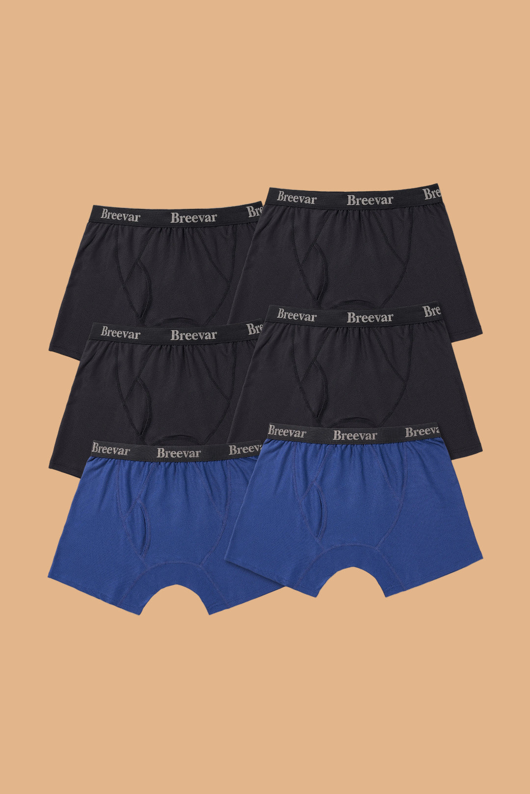 Breevar men’s mesh performance boxer briefs 6-pack with 4 black and 2 blue quick-dry underwear