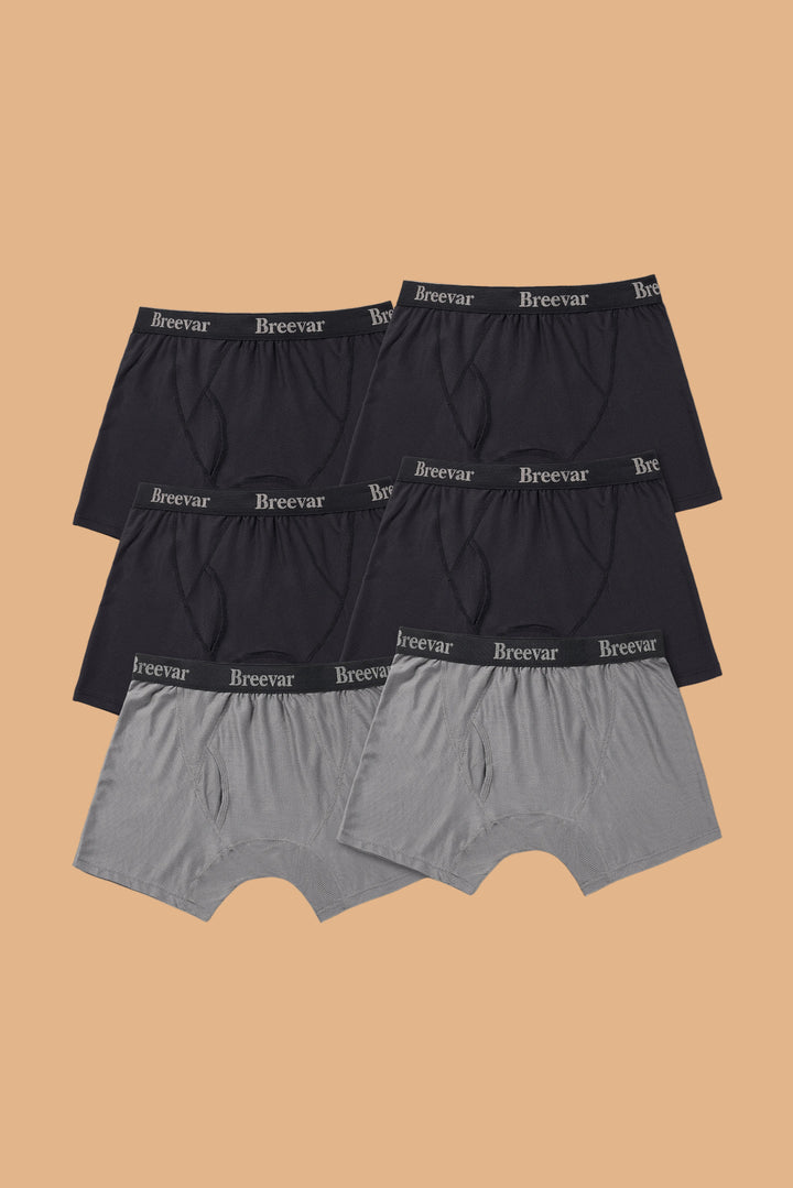 Breevar men’s mesh performance boxer briefs 6-pack with 4 black and 2 gray quick-dry underwear