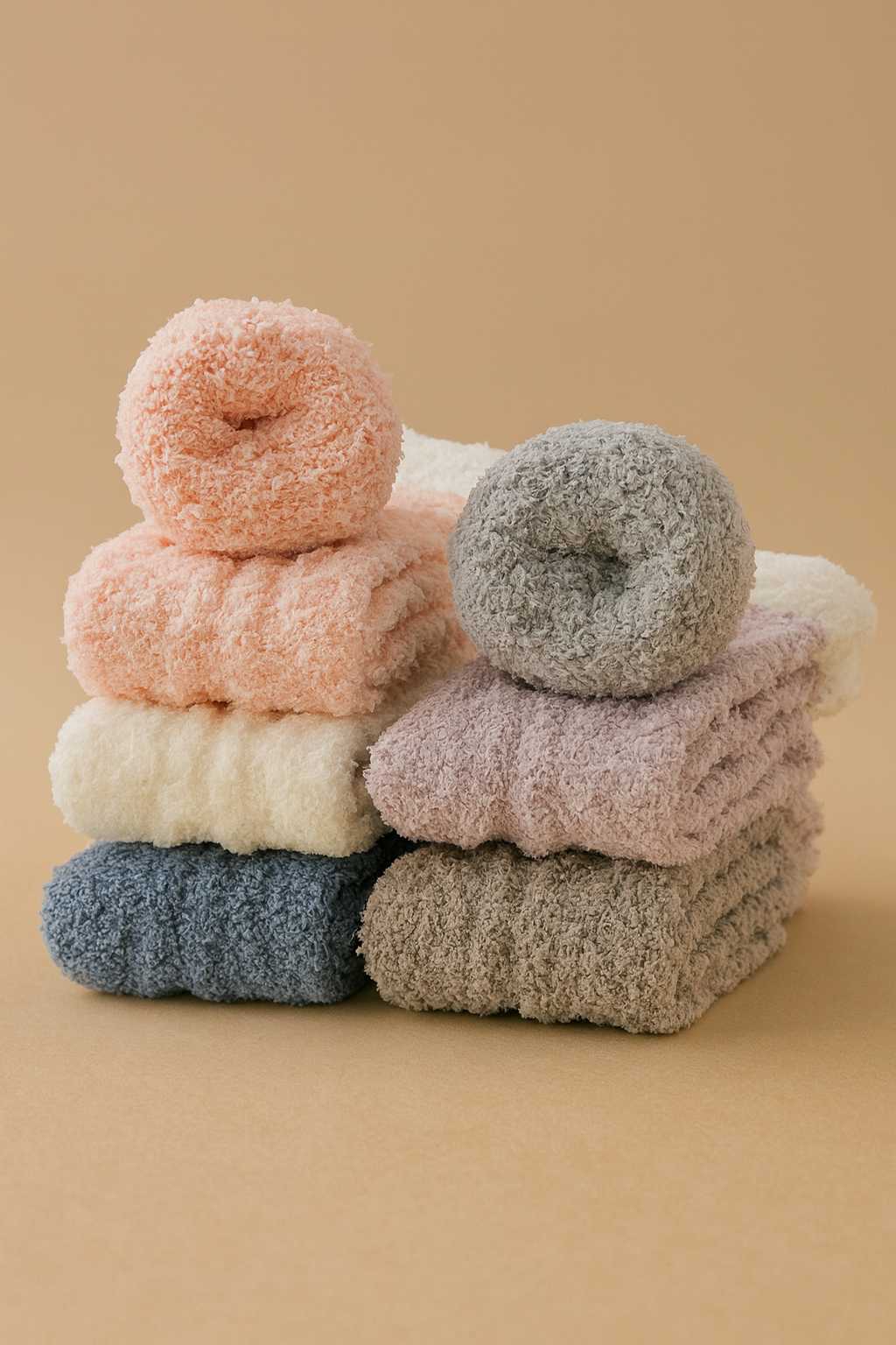 6-Pack Women’s Fluffy Fuzzy Slipper Socks — open rolled sock showing plush surface
