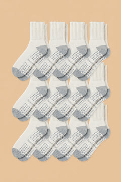12-pack of men's crew socks with relaxed cuff and non-slip grip