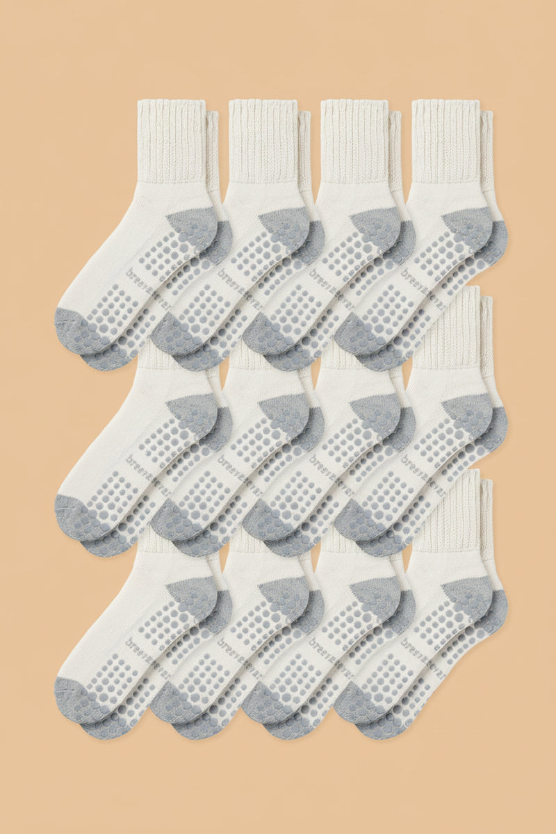 12-pack of men's crew socks with relaxed cuff and non-slip grip