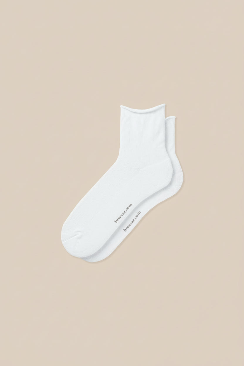 White roll top socks displayed flat