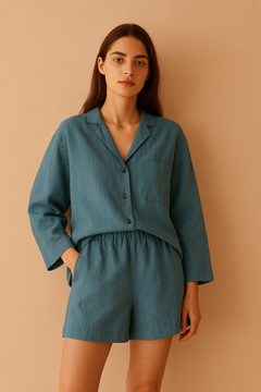 Women's linen sleepwear mineral blue